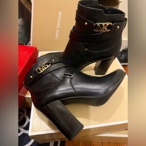 Michael Kors Kincaid Leather Black Ankle Boots